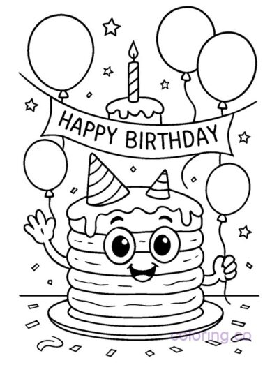 Fun Pancake Birthday Party Coloring Page