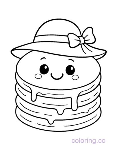 Cute Pancake with Sun Hat Coloring Page