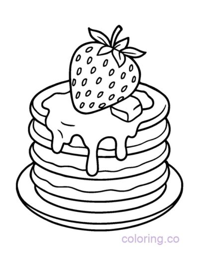 Pancake and Strawberry Coloring Page
