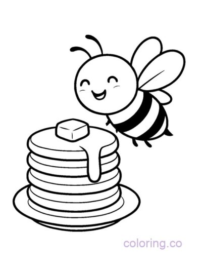 Pancake and Happy Bee Coloring Page