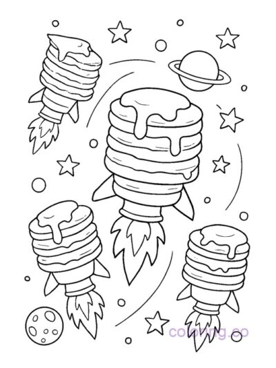 Pancake Rocket Ships Coloring Page