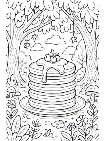 Magical Forest Pancakes Coloring Page
