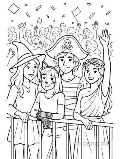 Exciting Teen Parade Spectators Coloring Page