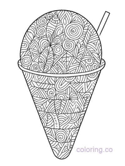 Intricate Patterned Snow Cone Coloring Page for Adults