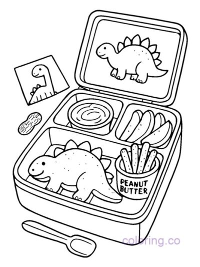 Adorable Dinosaur Lunchbox Coloring Page for Kids
