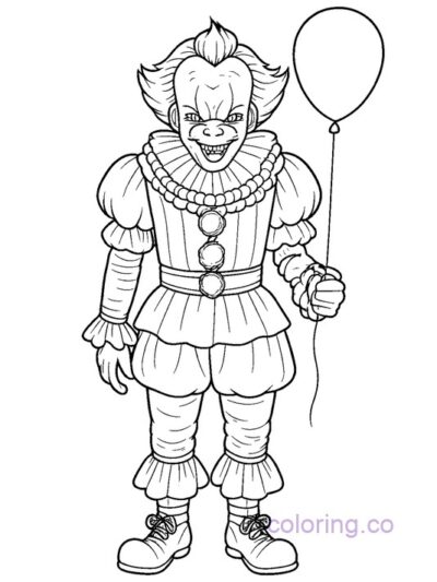 Creepy Clown Coloring Page with Balloon