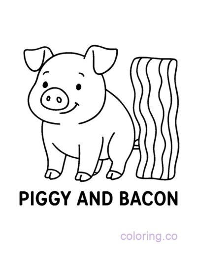 Cute Piggy and Bacon Coloring Page for Preschoolers