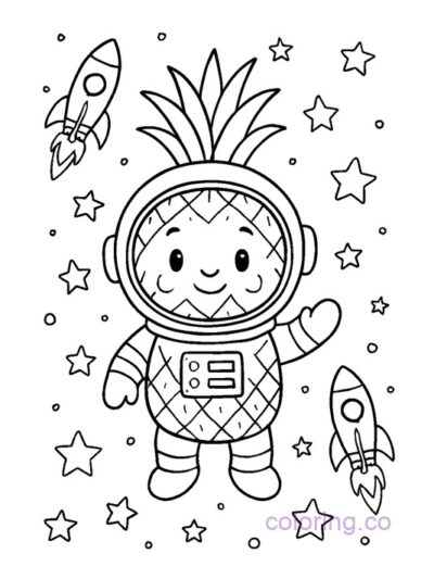 Pineapple Astronaut Coloring Page
