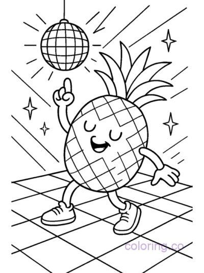 Pineapple Disco Party Coloring Page