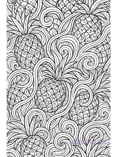Surreal Pineapple Pattern Coloring Page