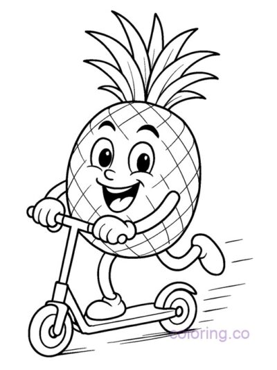 Fun Pineapple Riding Scooter Coloring Page