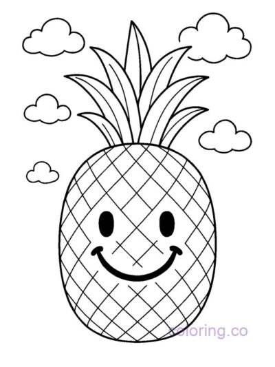 Pineapple Smiley Coloring Page for Preschool Fun