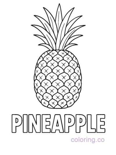 Pineapple Coloring Page with Block Letters