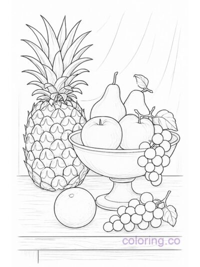 Pineapple and Fruit Bowl Coloring Page