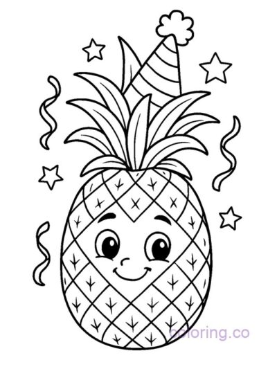Fun Pineapple Party Hat Coloring Page
