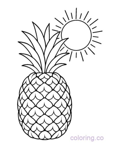 Pineapple and Sun Coloring Page