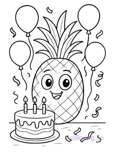 Fun Pineapple Birthday Party Coloring Page