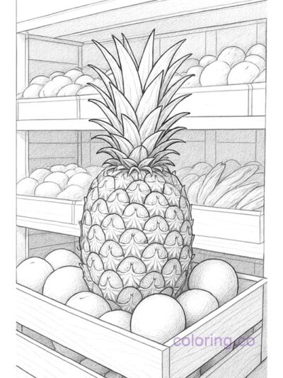 Realistic Pineapple Grocery Display Coloring Page