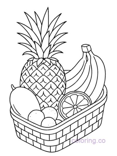 Tropical Fruit Basket Coloring Page