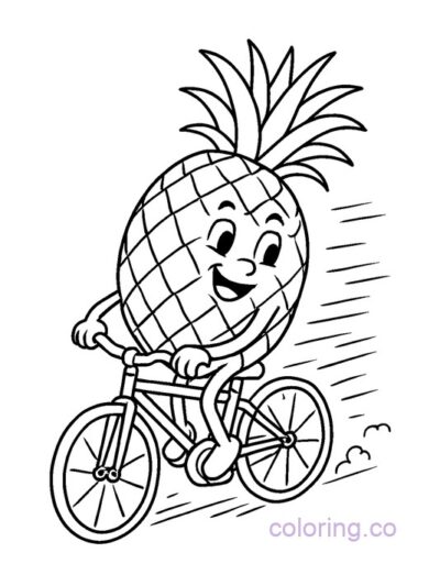 Pineapple on a Bike Coloring Page