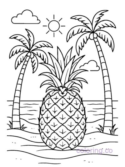 Tropical Pineapple Island Coloring Page