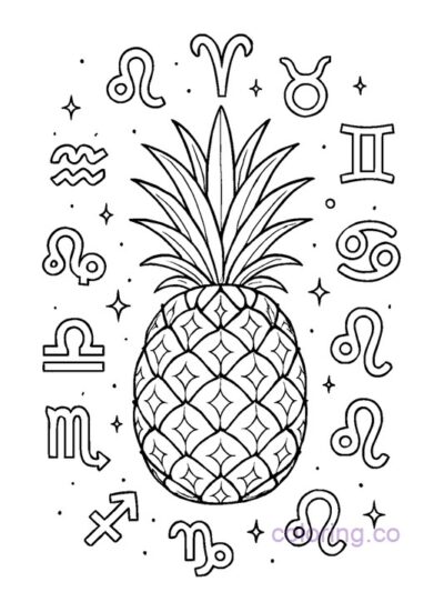Pineapple and Zodiac Mandala Coloring Page