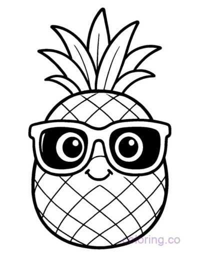 Cute Pineapple with Sunglasses Coloring Page
