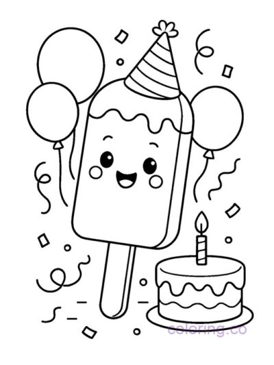 Fun Birthday Popsicle Coloring Page for Kids