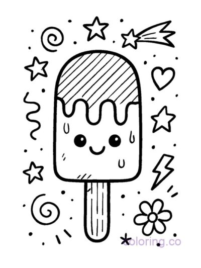 Cute Popsicle Doodle Coloring Page for Teens