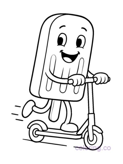Fun Popsicle on Scooter Coloring Page for Kids