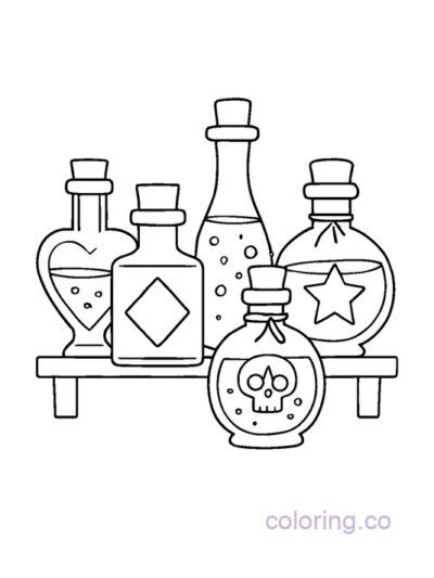 Magical Potion Bottles Coloring Page