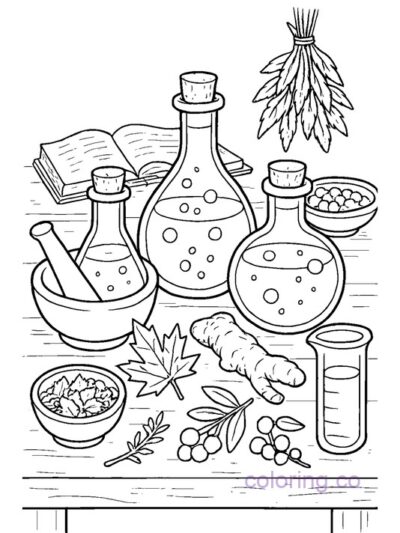 Potion Mixing Table Coloring Page