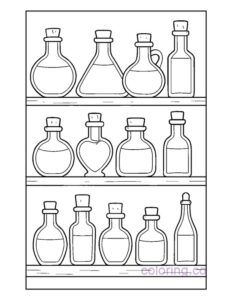 Potion Bottles on Shelf Coloring Page | Coloring.co