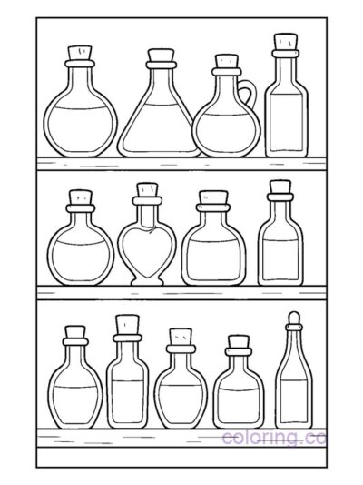 Potion Bottles on Shelf Coloring Page