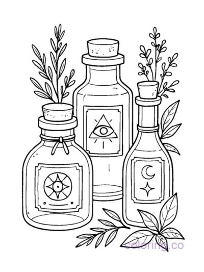 Enchanting Potion Bottles Coloring Page