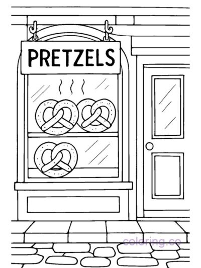 Fun Pretzel Shop Coloring Page for Kids
