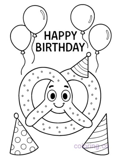 Fun Birthday Party Pretzel Coloring Page for Kids