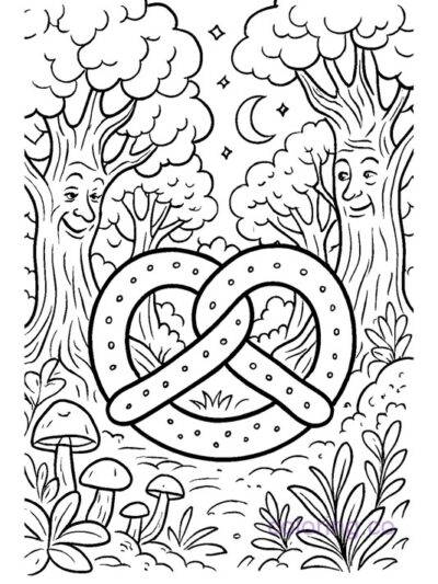 Magical Forest Pretzel Coloring Page for Kids