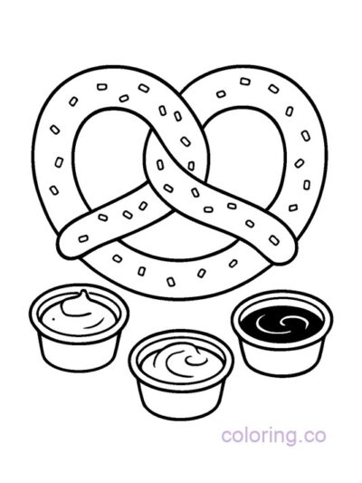 Cute Pretzel with Sauces Coloring Page for Kids