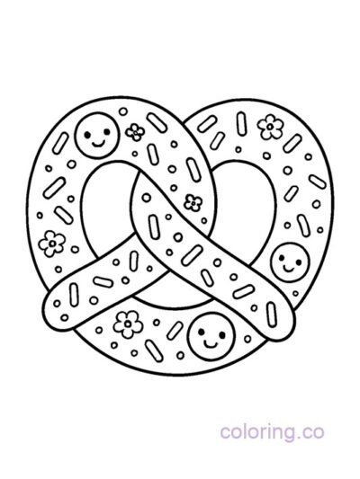 Cute Pretzel with Sprinkles Coloring Page for Kids