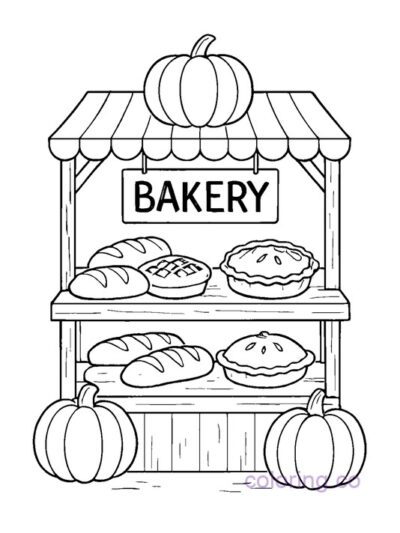 Adorable Pumpkin Bakery Stand Coloring Page