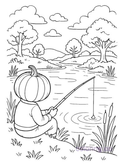 Pumpkin Fishing Adventure Coloring Page