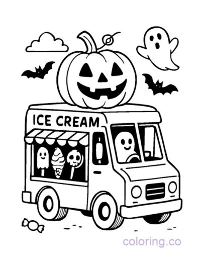Pumpkin Ice Cream Truck Coloring Page