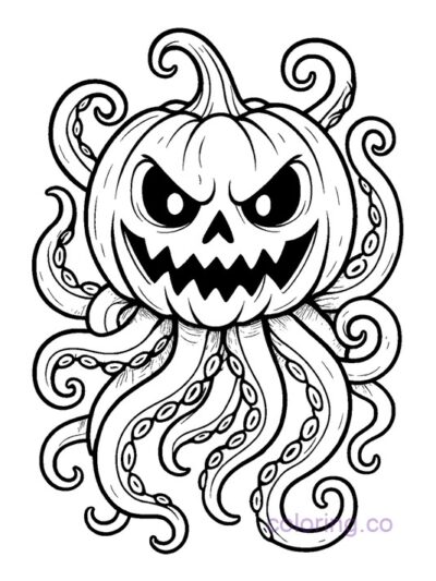 Pumpkin Monster with Tentacles Coloring Page