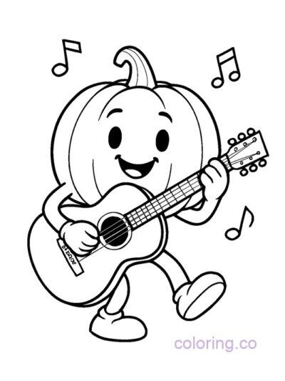 Pumpkin Playing Guitar Coloring Page