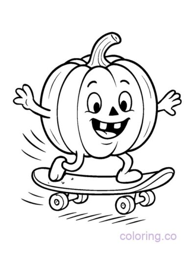 Fun Pumpkin on a Skateboard Coloring Page