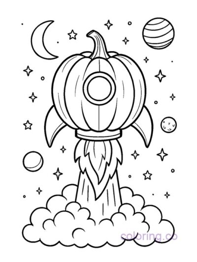 Pumpkin Rocket Ship Coloring Page