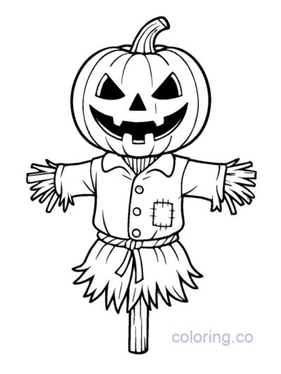 Cute Pumpkin Scarecrow Coloring Page