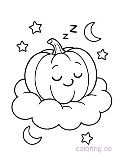 Charming Pumpkin on Cloud Coloring Page