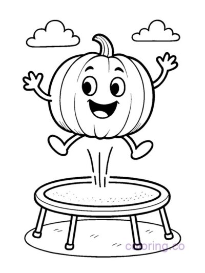 Pumpkin Trampoline Jump Coloring Page